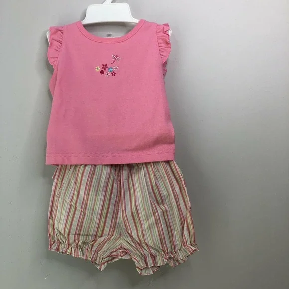 NWT 24 Month Embroidered Flower Butterfly Tee Striped Panty Toddler Infant Girls - Picture 8 of 10